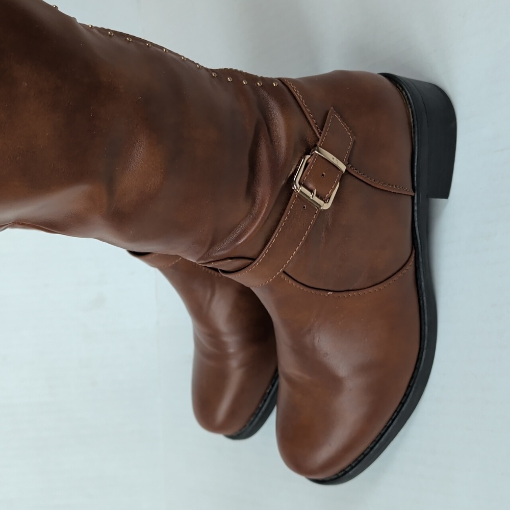 Dream Pairs Intruder-3 Stud Embellished Heeled Tall Boots 9.5 Brown Full Zipper - Picture 5 of 16